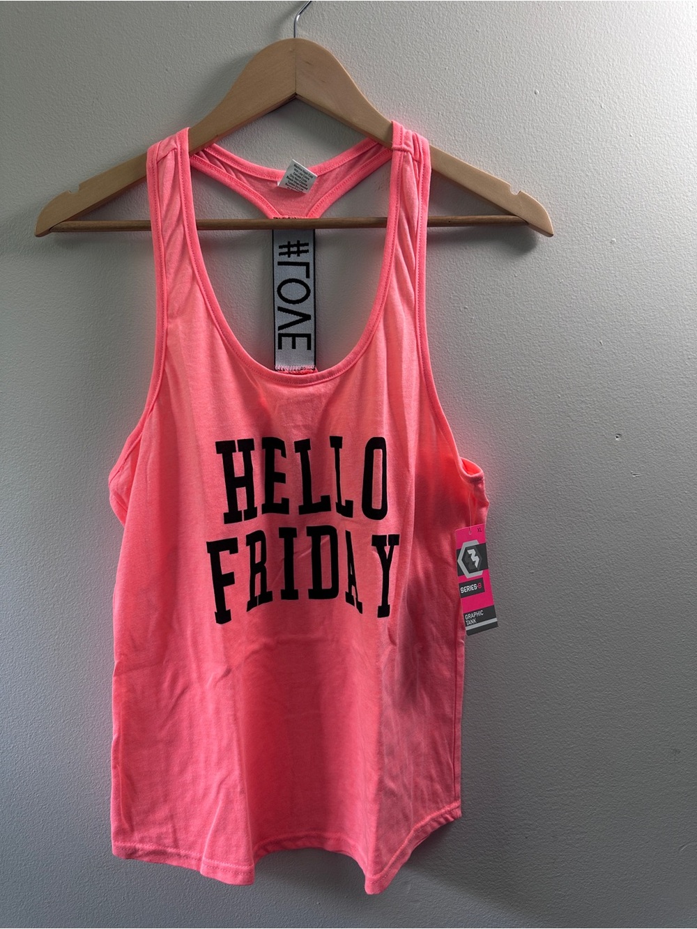 Hello Friday Graphic Tank Top Womens Size XL Neon Pink Racerback NWT